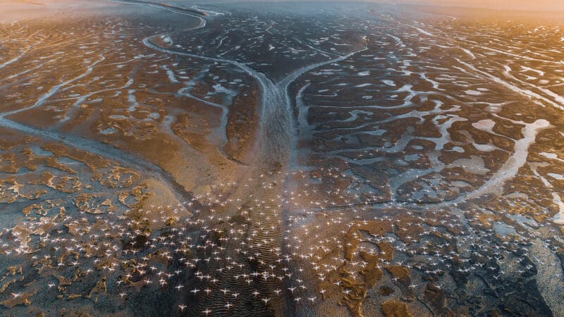 Okovango delta with flamingos
