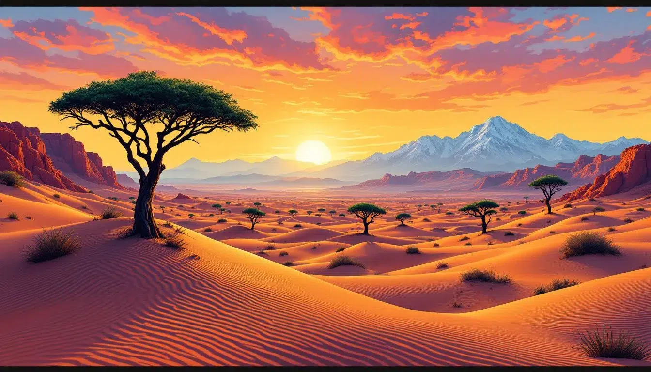 Stunning landscape of the Namib Desert during sunset.