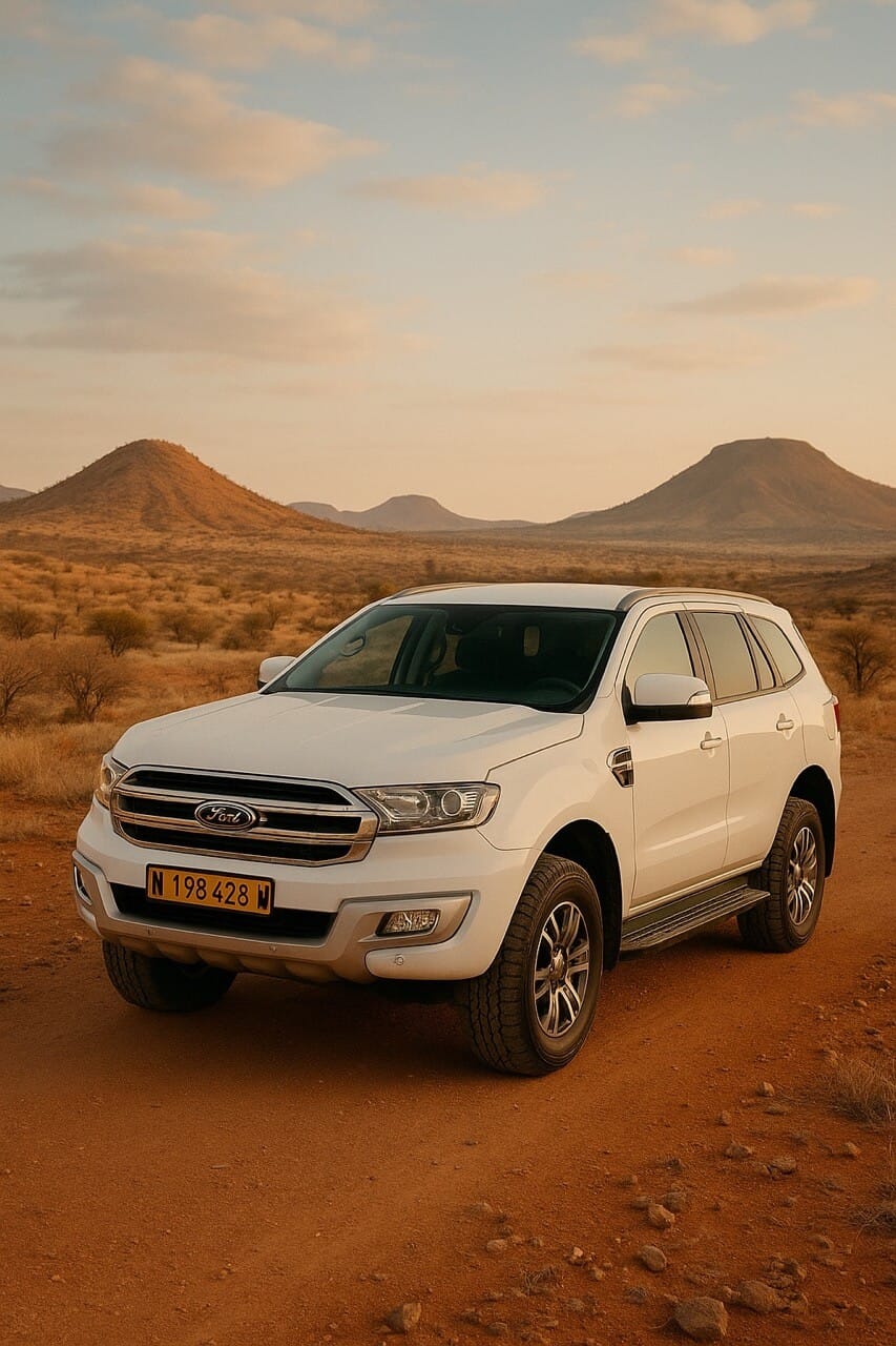 Ford Everest 4x4 hire vehicle on a Namibian gravel road