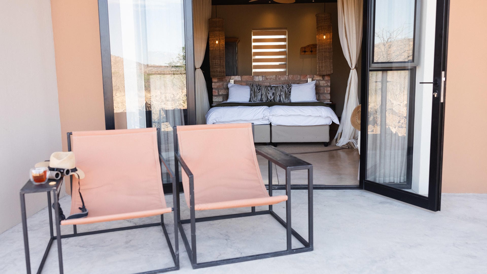 Lodge in the red rock landscape of Damaraland, north-western Namibia, near the Twyfelfontein rock art site