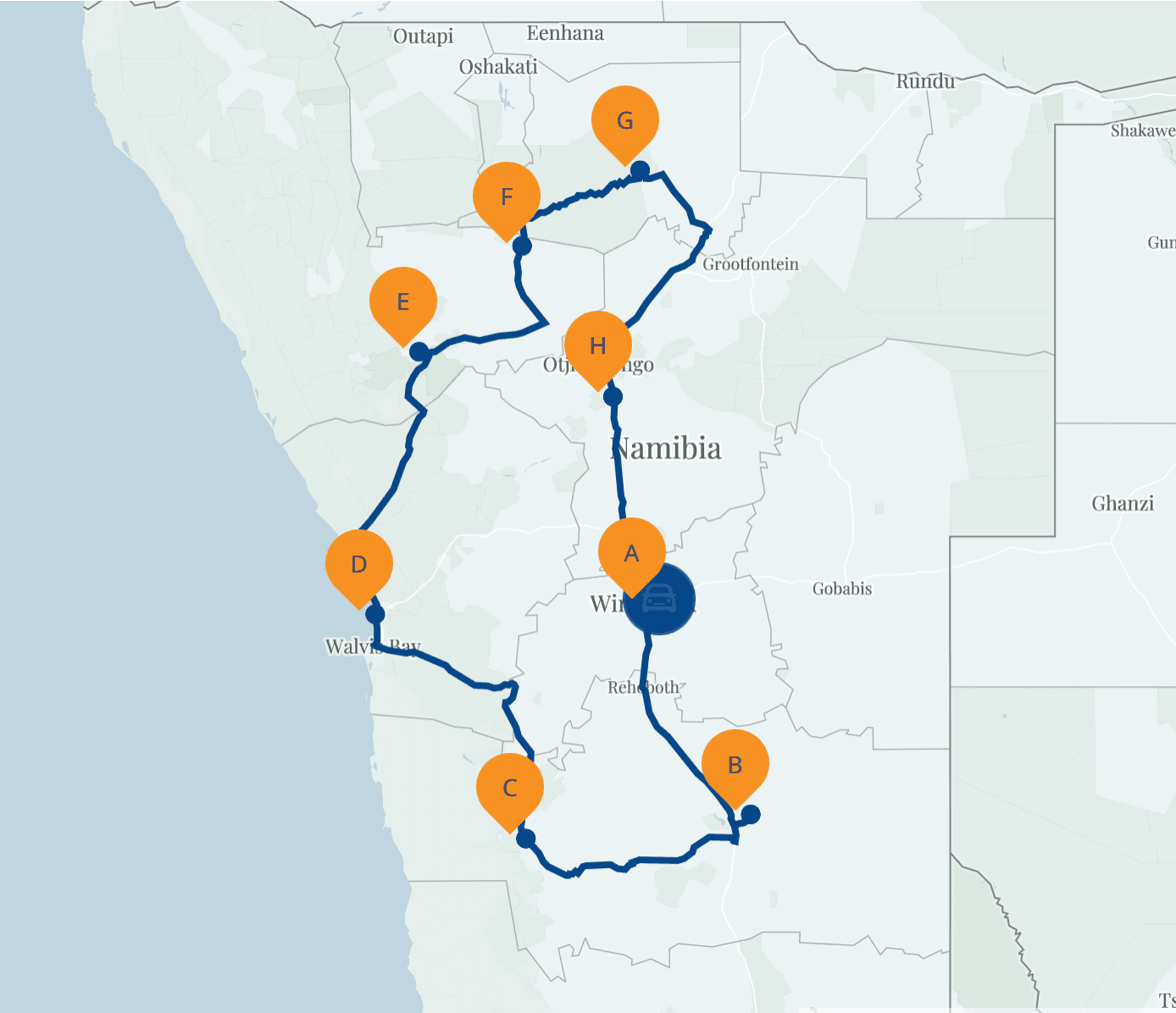 14-Day Namibia Self-Drive Route Map