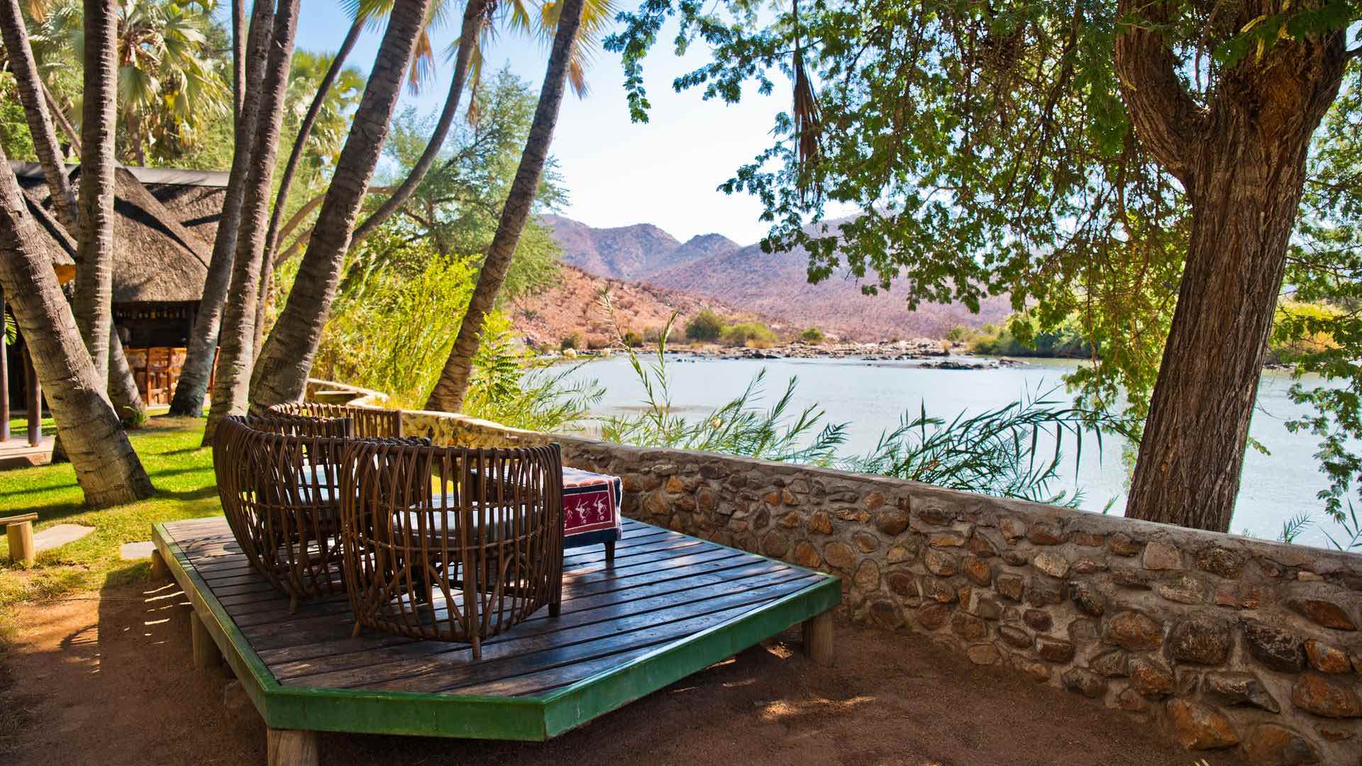 A remote camp beside water in the far north of Namibia