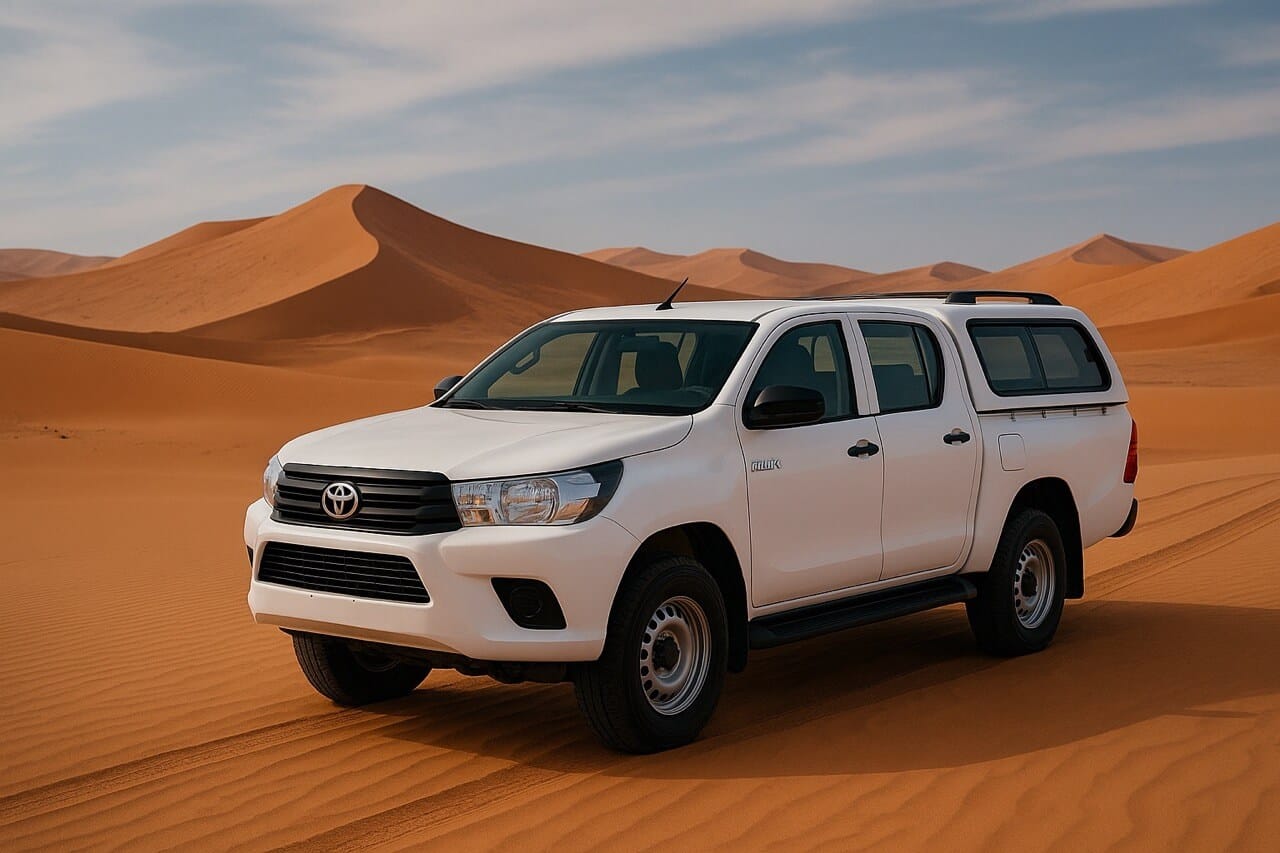 Hired Toyota Hilux double cab 4x4 in Namibia, the largest single line in how much money you need in Namibia