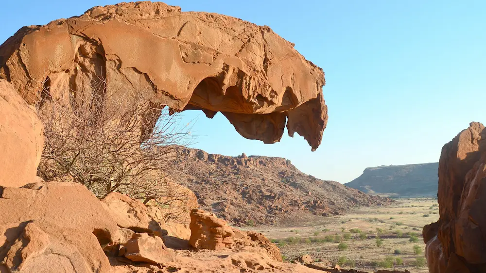 Prehistoric rock engravings on sandstone at the Twyfelfontein World Heritage Site in Namibia